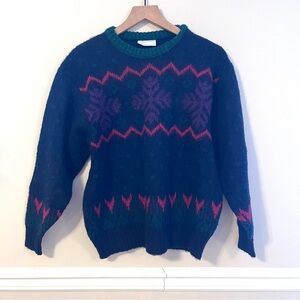 Icewool Alafoss Iceland Women’s Vintage Wool Sweater Size S Fair Isle Pullover